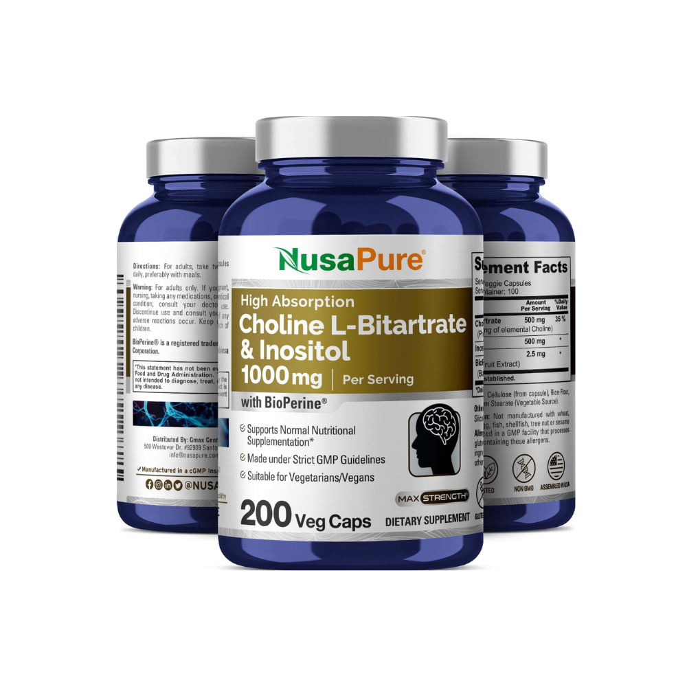 1 Colina Cholina Choline & Inositol 1000 Mg 200 Capsulas Vegan - Imagen 1